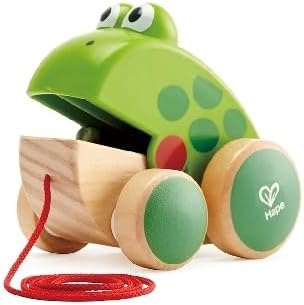 Hape Frog Pull-Along | Wooden Frog Fly Eating Pull Toddler Toy, Bright Colors