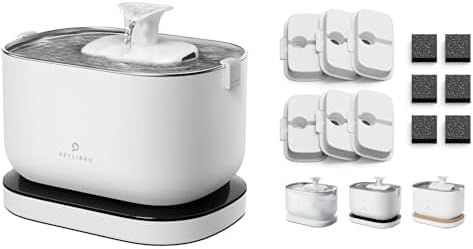 Bundle of PETLIBRO Cat Water Fountain,Wireless Pet Fountain Battery Operated+6 Packs Replacement Filters for Dockstream Cat Water Fountain PLWF105/PLWF115/PLWF005, 3 Months Set of Replacement Filters