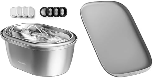Bundle of PETLIBRO Stainless Steel Cat Water Fountain, 101oz/3L Pet Water Fountain with 4 Filters & 4 Sponges + 17.7''x 12'' Safety Silicone Cat Food Mat for Feeder & Fountain