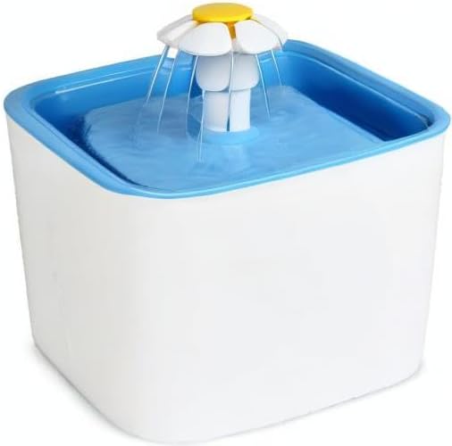 ELEOPTION Pet Cat Water Fountain Auto Flow Surper Quiet for Cat Dog Water Dispenser Recycle Drinking Small Fountain 2.5L Pefect for Small Pets Electric Drinking Bowl (Cube Fountain Blue-2.5L)