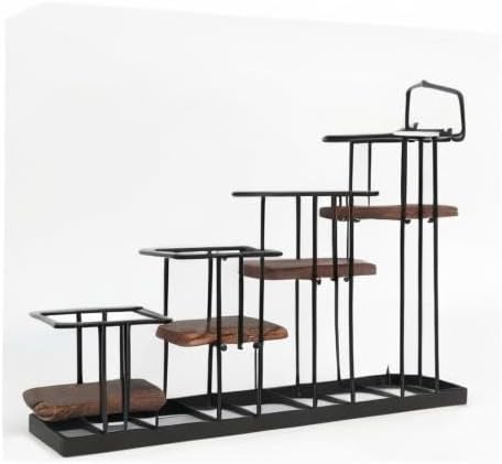 Coffee Syrup Organizer Rack, Rustic Wood and Metal Wire, 4-Tier Display Holder Coffee Station Bar Accessory for Syrup, Wine, Dressing Bottle Countertop Display Storage Stand for Kitchen - MK816A