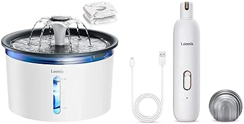 Loomla Pet Water Fountain & Pet Nail Grinder Pet Supplies Set (Dark Gray & White)