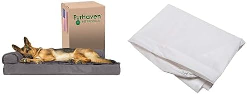 Furhaven Dog Bed L-Chaise L Shaped Chaise - Platinum Gray, Jumbo/XL W/Same Size Waterproof Liner