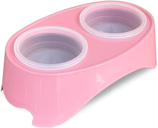 Elevated Double Pet Feeder – Raised Food and Water Bowls for Dogs & Cats – 2 Bowls with Stand (16.9 fl oz Each, 33.8 fl oz Total) – Ergonomic, Hygienic, Easy to Clean (Baby Pink)