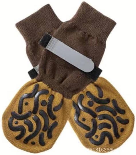 Dog Socks with Reflective Straps, 2 Pairs Bumpy Texture Paw Protectors for Dogs&Cats, Brown Black Indoor Outdoor Pet Booties
