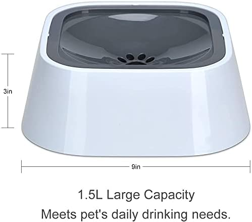Fountain Dog Water Bowl, SplashFree,Vehicle Carried Pet Water Bowl for Dog, Cat, Puppy, Kitty, 1.5L Large Capacity Pet Water Dispenser (Color : White) (Gray)