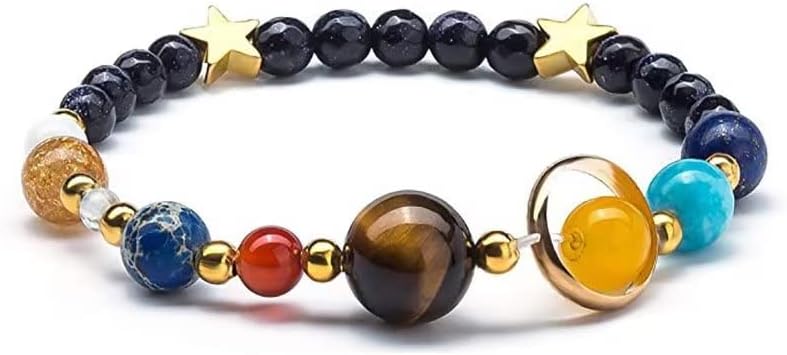 Todu Solar System Bracelet Universe Galaxy The Eight Planets Guardian Star Natural Stone Beads Healing Bracelet Yoga Chakra Bracelet For Men Women (A)