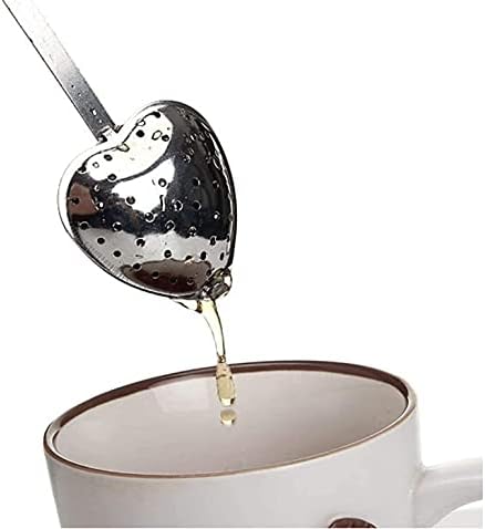Long Grip Tea Filter, Stainless Steel Heart Shaped Tea Infuser Spoons