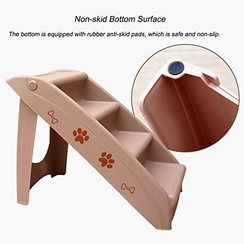 Pet Stair Folding Plastic Portable 4 Step for Cats/Dogs Up for Cars and SUV Couch and Bed Non-Slip Pads (Color : Light Gray) (Light Coffee)