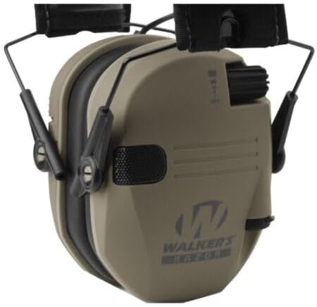 Walkers Razor Slim Shooter Electronic Folding Ear Protection Muffs, Tan Patriot