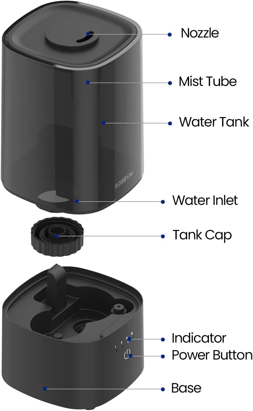 Humidifiers for Bedroom, 2.0L Cool Mist Humidifier for Home Plant and Baby Nursery, Quiet Ultrasonic Humidifier with 360ยฐ Nozzle, Auto Shut-Off, Filterless, Black