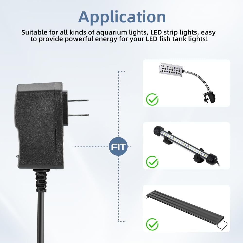 Aquarium Light LED Power Adapter AC 100-240V DC 12V 1A Replacement Power Adapter Fish Tank Light Power Supply Converter with Indicator Light