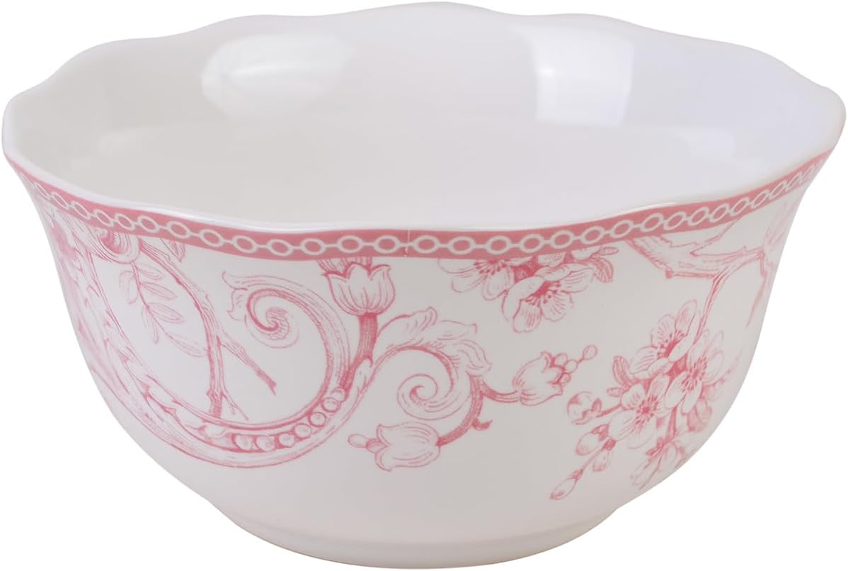 222 Fifth Adelaide Blush 12-Piece Pink Porcelain Dinnerware Set – Service for 4, Big Dinner Plates and Bowls Sets, White with Pink Floral Pattern, for Daily Entertainment, Microwave & Dishwasher Safe