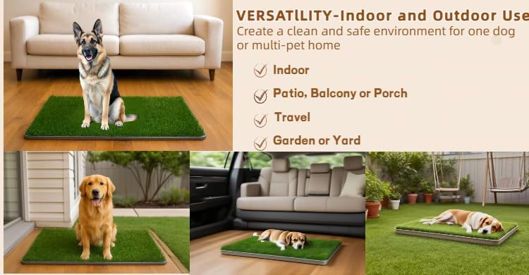 Large Dog Grass Pad with Tray, 34x22 Inch Puppy Potty Training System with Artificial Grass & Pheromone Pee Pad, Non-Slip Silicone Base for Easy-Clean Indoor Outdoor Use