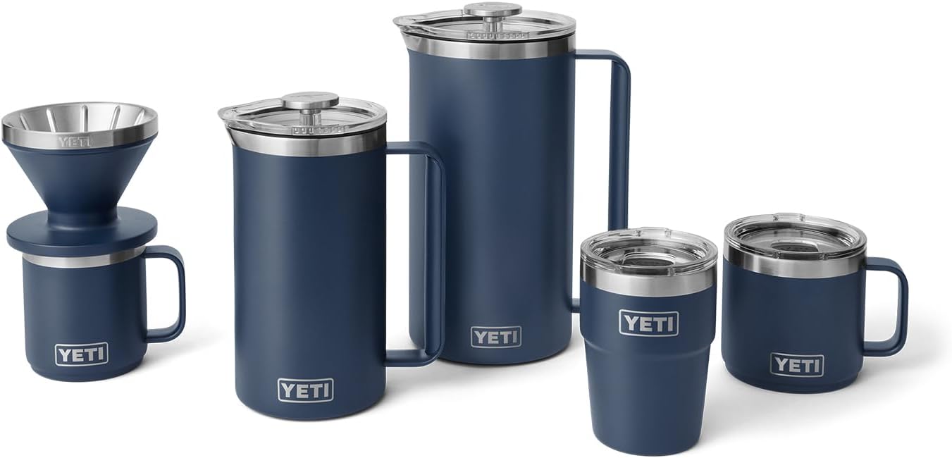 YETI Pour Over Coffee Maker Accessory Ramblers, Designed for Perfect Coffee Extraction Anywhere, Stainless Steel, fits any V60 Filter, Navy