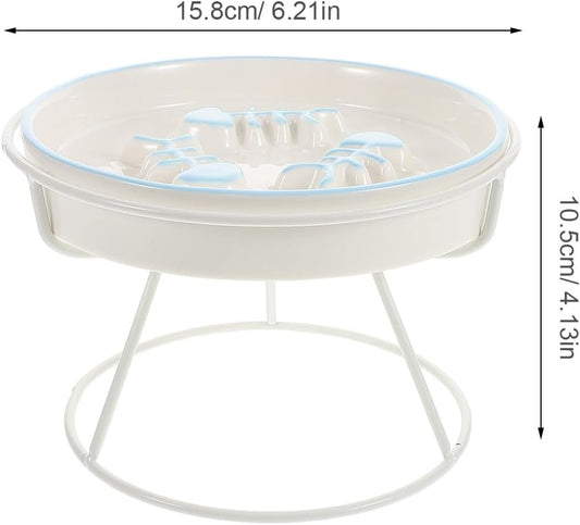 Milisten Ceramic Raised Cat Bowl Slow Feed Elevated Pet Feeding Dish with Stand Anti-Choke Slow Eating Plate for Indoor Cats and Small Dogs