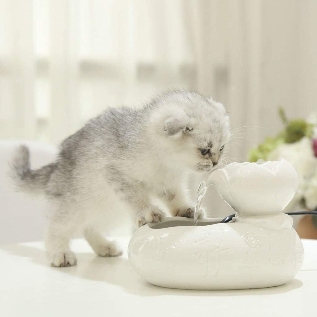 fountain Mini Ceramics Pet Drinking Fountain for cat,pet Water Dispenser,Silent, Compact, Easy Clean, Free Flowing,Electric Water Bowl,Ultra Silent Pump Pet water dispenser (Color : White) (Black)