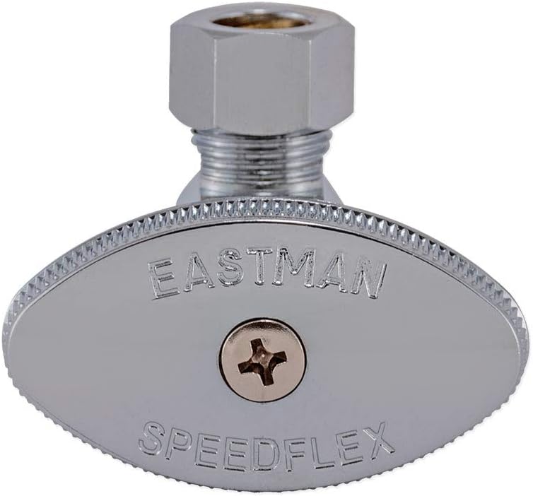 Eastman 3/8 Inch OD x 1/2 Inch Nom. Sweat Multi-Turn Brass Sweat Inlet Angle Stop Valve with Removable Metal Handle, Brass Plumbing Fitting, Chrome, 04387LF
