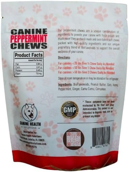 Canine Peppermint Chews (60 Count) - Natural and Organic - Promote Calm and Relaxation - Aids in Reducing Discomfort
