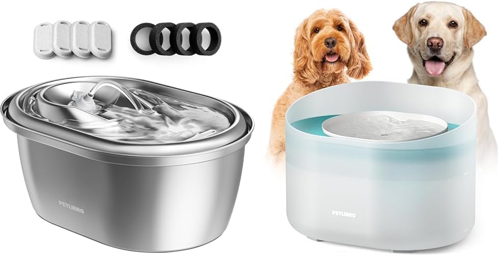 Bundle of PETLIBRO Stainless Steel Cat Water Fountain, 101oz/3L and PETLIBRO Capsule Dog Water Fountain, 2.1Gal/8L, Great for Dogs Cats and Multi-Pet Home