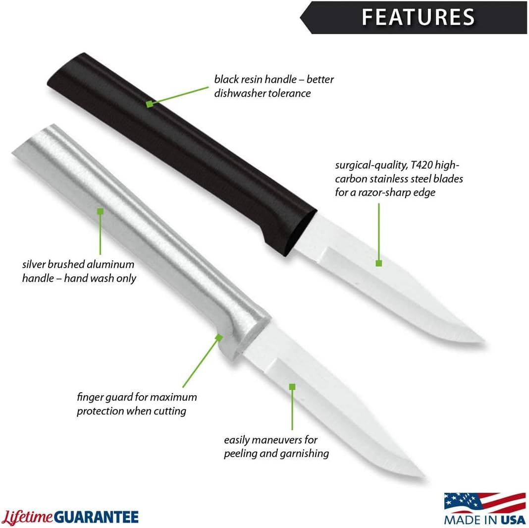 Rada Cutlery Peeling Paring Knife (W202), 2.5" Stainless Steel Blade, Black Handle, Pack of 2