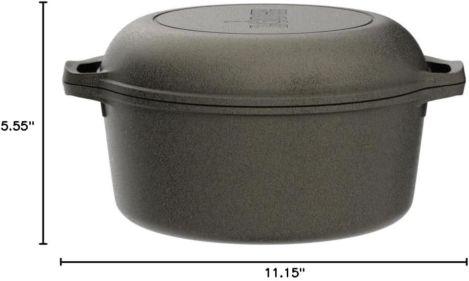 Lodge Cast Iron Double Dutch Oven - Pre-Seasoned 2-in-1 Cast Iron Cookware - Pot & Skillet Combo - Even Heat Retention - Oven-Safe, Versatile Pot - 5 Quart