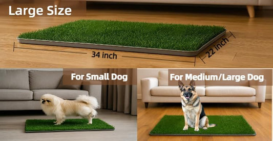 Large Dog Grass Pad with Tray, 34x22 Inch Puppy Potty Training System with Artificial Grass & Pheromone Pee Pad, Non-Slip Silicone Base for Easy-Clean Indoor Outdoor Use