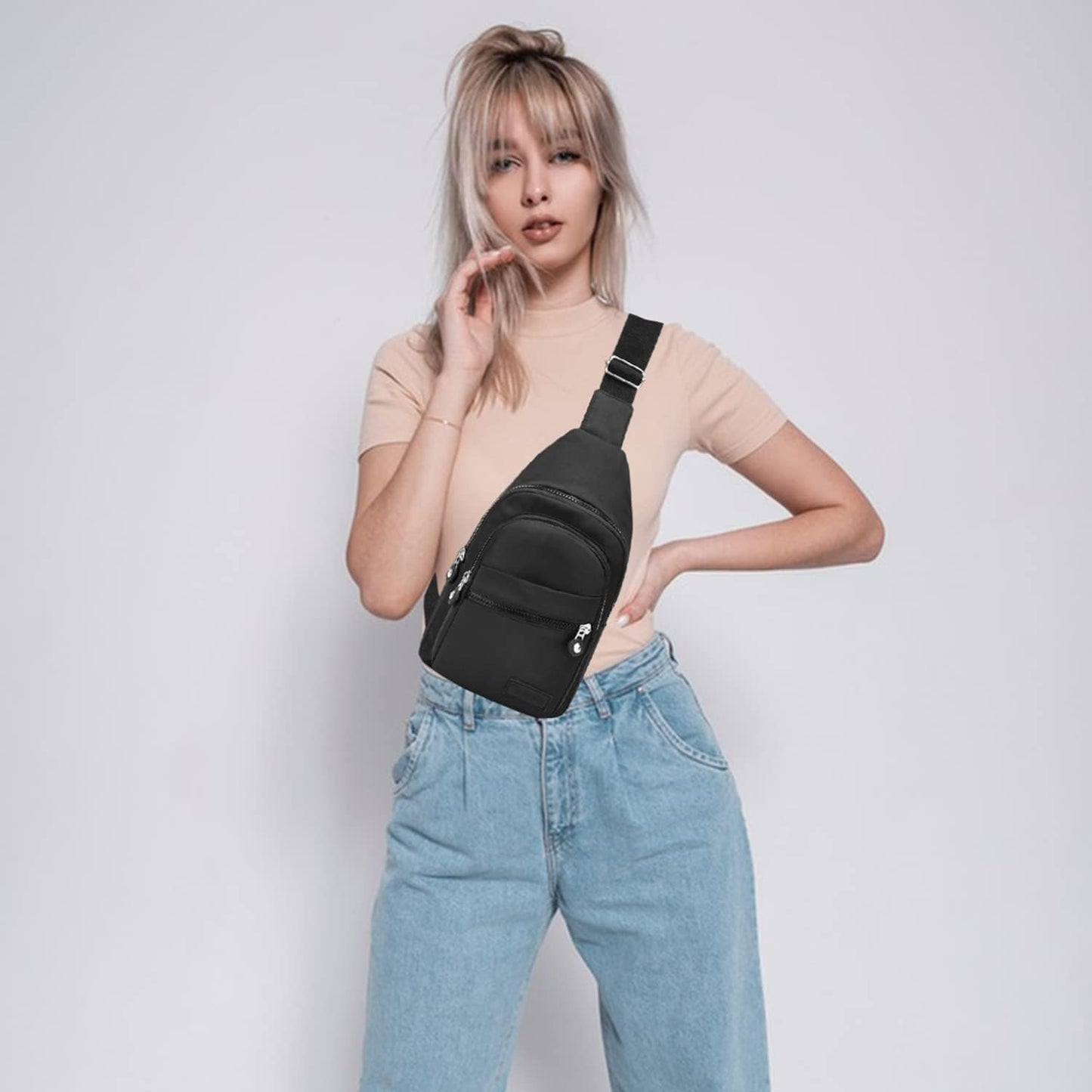 Small Sling Backpack Crossbody Sling Bag for Women Men, Chest Bag Daypack Fanny Pack Cross Body Bag for Outdoors Hiking Traveling - Black