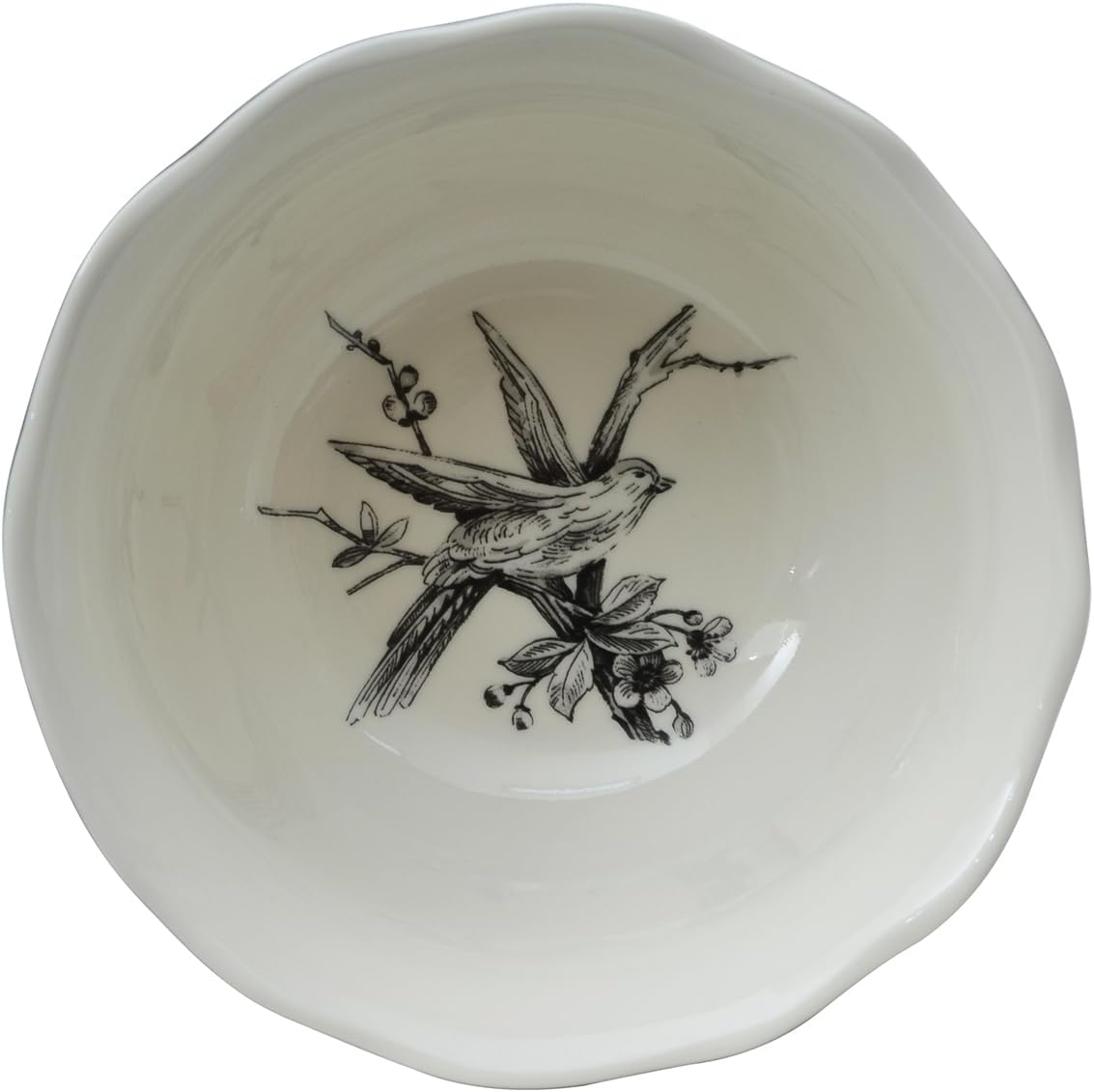 222 Fifth Adelaide 16-Piece Black Porcelain Dinnerware Set – Service for 4, Featuring Hand-Applied Romantic Woodland Bird Design, Everyday Big Dinner Plates and Bowls Sets, Microwave & Dishwasher Safe