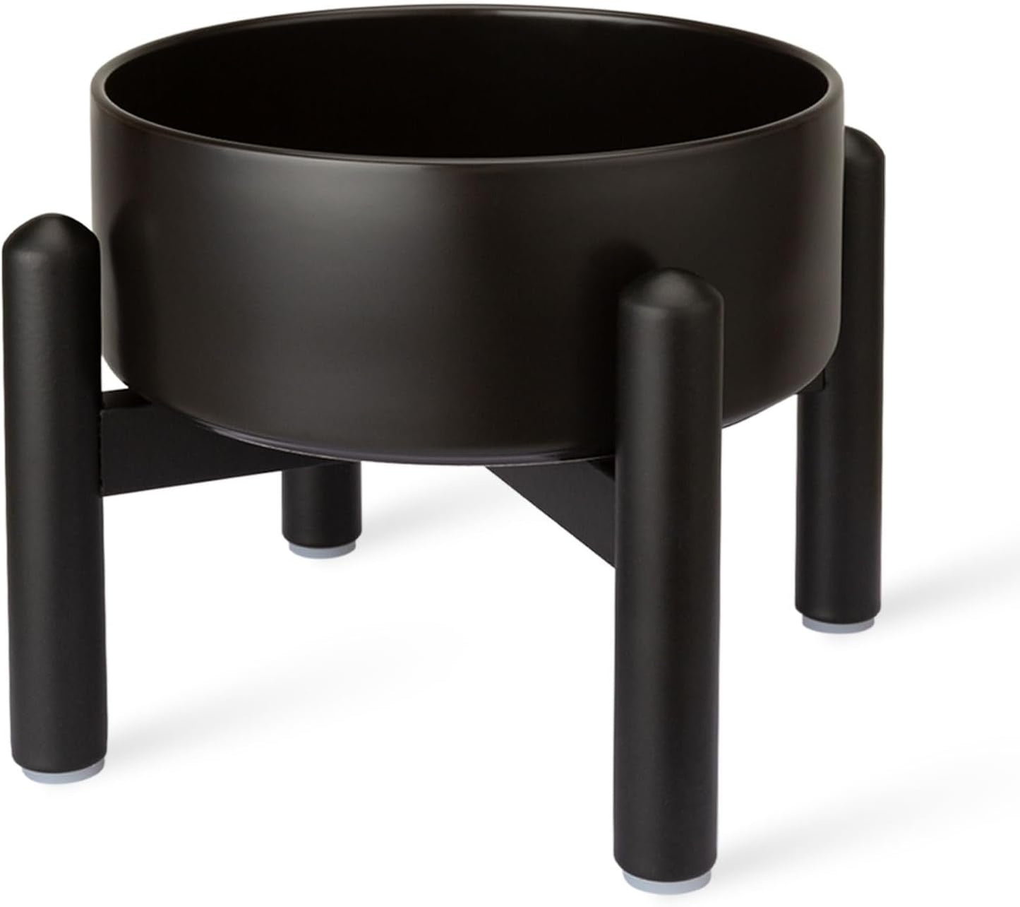 Raised Ceramic Dog Bowl - Elevated Food Water Dish with Stainless Steel Stand - for Small to Medium Dogs - 6 Inch - 2 Cups (28.75 fl oz) - Black