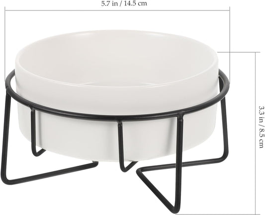 Milisten Raised Cat Bowl with Metal Stand 400ml White Ceramic Food and Water Feeder Elevated Pet Feeding Bowl for Cats and Small Dogs with Neck Protection for Home Use