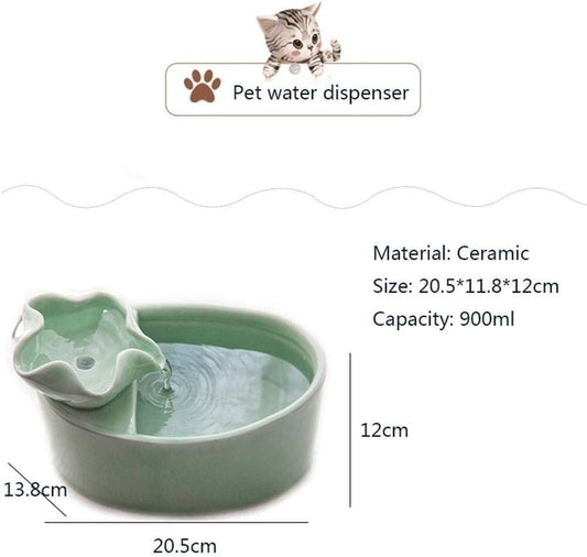 Fountain Pet Water Dispenser Ceramic Water Bowl Circulation Fountain Carbon Filter, UltraQuiet for Dogs, Cats and Other Pets Pet Supplies Pet Water Dispenser (Color : Pink) (Green)