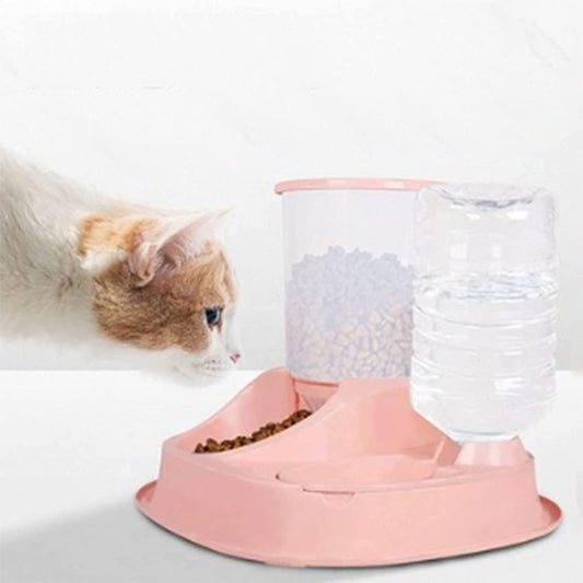 2 IN 1Pet Bowl Fountain Automatic Water Food Feeder Dispenser Container For Cats Dogs Self Dispenseing Cat Feeder And Dog Water Dispensers Travel Supply Pet water dispenser (Pink)