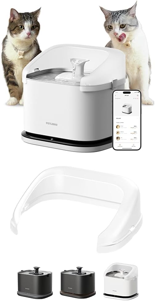 PETLIBRO RFID Multi Cats Water Fountain with Cat Recognition & Hydration Monitoring + Splash Shield, Pump-Free Auto Cat Water Dispenser, Large Capacity 101oz/3L, 2.4G Wi-Fi APP Control x2 Collar Tags