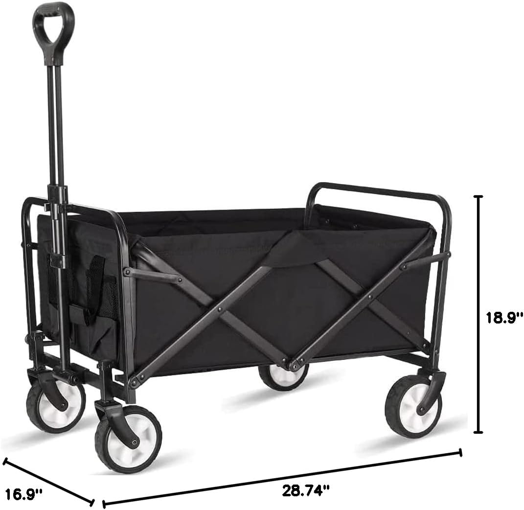 Collapsible Folding Wagon Cart with Wheels, 220 LBS Capacity, Lightweight Portable Utility Cart with Flexible Handle for Grocery Sports Garden Camping