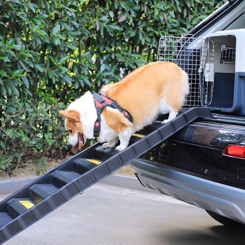 Portable Dog Car Ramp for SUVs & Trucks - Non-Slip Lightweight Pet Ladder with High-Traction for Large Dogs & Seniors - Easy Storage (Black)