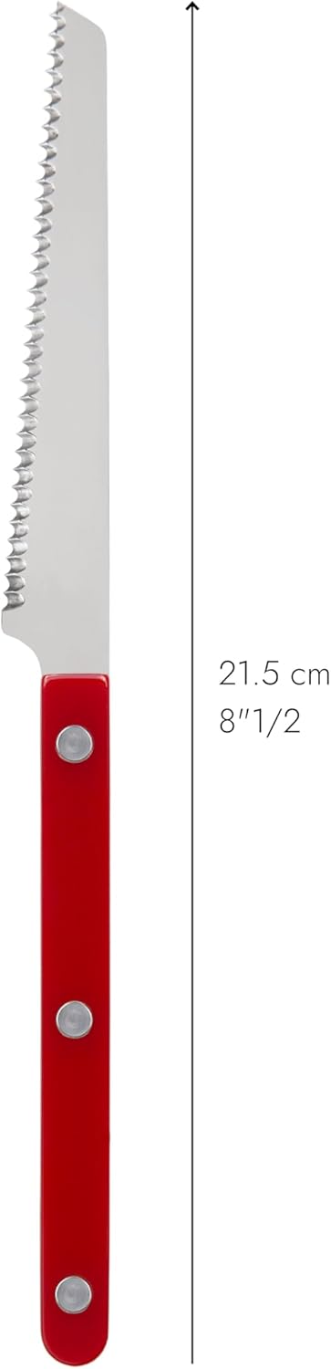 Sabre Paris - Serrated Knife 8.5 inches - Bistrot Collection - Perfect for Tomatoes, Lemons, Breads - Stainless Steel & Nylon - Dishwasher Safe - Burgundy - Brilliant Finish