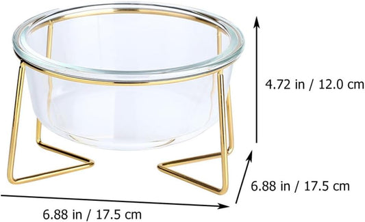 Milisten Oblique Glass Pet Food Bowl 800ml with Raised Metal Stand 17.8cm Tilted Dog Cat Feeder Elevated Feeding Dish for Neck Support and Mess Prevention Random Style