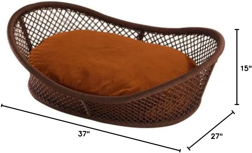 Suncast 30" Woven Resin Basket Pet Bed with Machine-Washable Cushion, Bronze