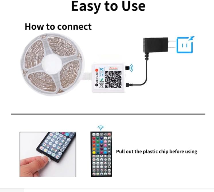 Led Lights for Bedroom 50ft (1 Roll), Color Changing RGB Led Strip Lights with 60 Keys Remote and App Control, Music Sync Led Lights for Room Kitchen Party Home Decor