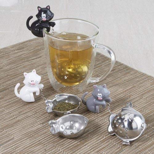 Joie Meow Tea Ball Infuser, Steep and Strain Loose Leaf Tea, Securely Sits on Side of Mug, Cute Cat Design, Stainless Steel, BPA-Free, Colors May Vary