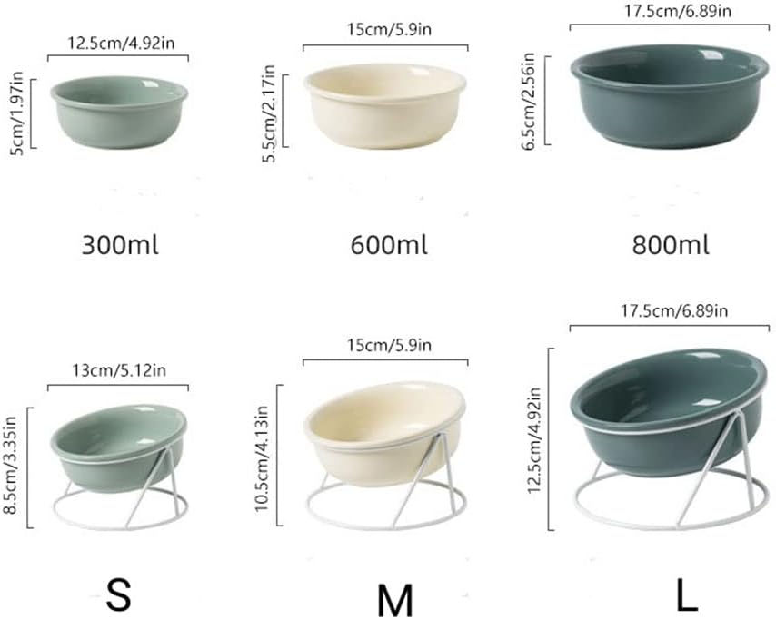 Raised Cat Bowl Ceramic Cat Food Bowls Tilted Elevated Cat Bowl for Food and Water Dog Cat Feeding Bowls with Stand for Cats and Small Dogs