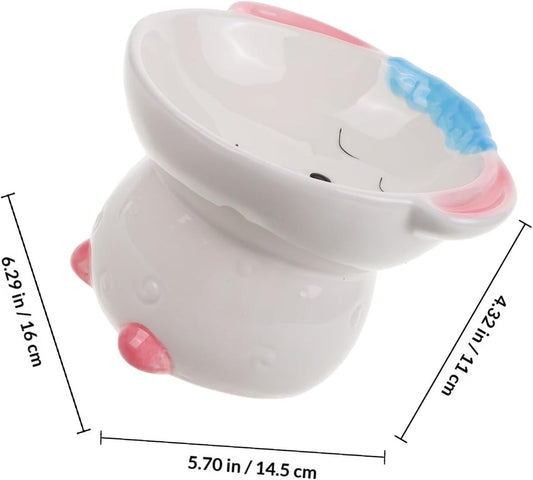 Milisten Elevated Ceramic Cat Food Bowl with Slanted Rim for Neck Protection, Cute Raised Pet Feeding Dish for Cats and Kittens, Anti-Spill Water and Food Bowl