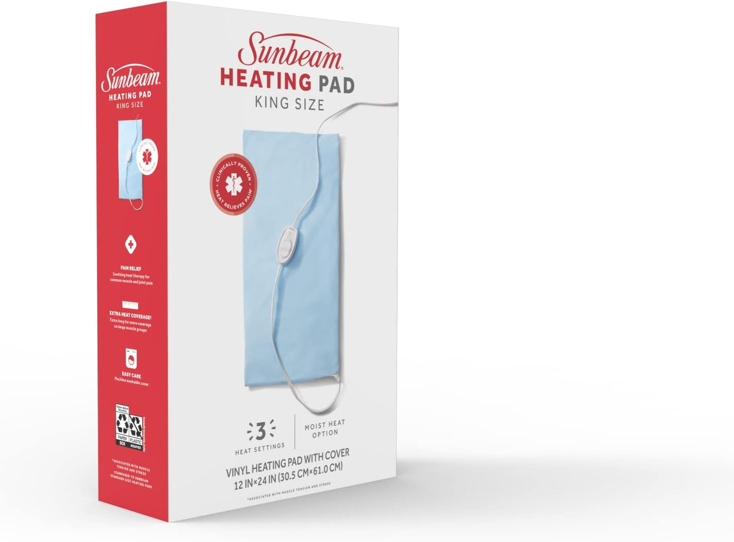 Sunbeam XL Heating Pad for Back Neck and Shoulder Pain Relief with Sponge for Moist Heating Option Extra Large 12 x 24" Blue