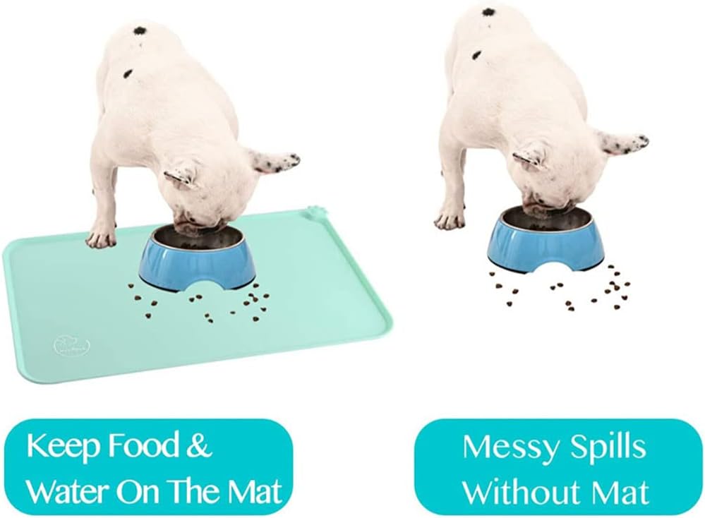 Silicone Dog Cat Bowl Mat,Waterproof Slip Resistant Silicone Pet Feeding Mat,Anti-Slip Pet Bowl Mats Cats and Dogs Food Water Placemat Tray,Raised Edges to Prevent Water Spills on Floor (Grey)