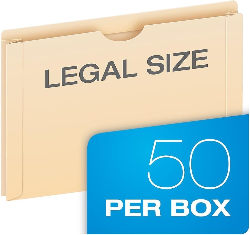 Pendaflex File Jackets, Legal Size, Manila, 2" Expansion, Reinforced Straight-Cut Tabs with Thumb Cut, 50 Per Box (23200EE), Beige