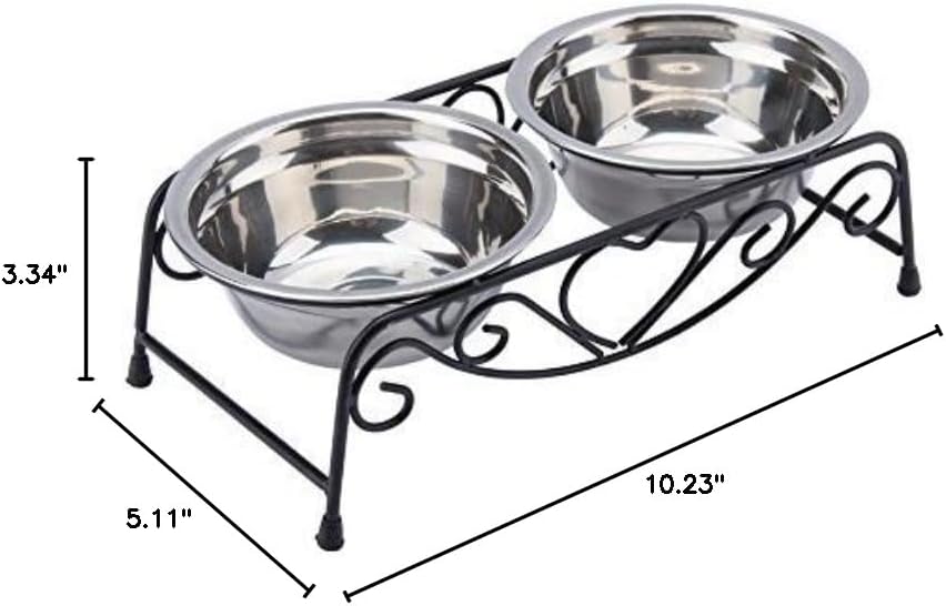 Raised Dog Bowls, Stainless Steel Double Pet Food Feeder Cat Water Dispenser Dish Bowls with Retro Iron Stand for Small or Medium Dogs Cats Puppy