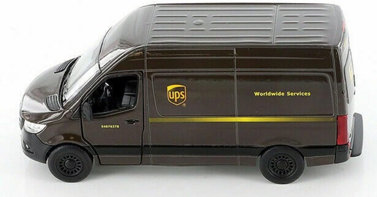 KiNSMART - Mercedes-Benz Sprinter UPS Edition Cargo Van, 1:48 O Scale Die Cast Metal Model Toy Van, Pull-Back Action