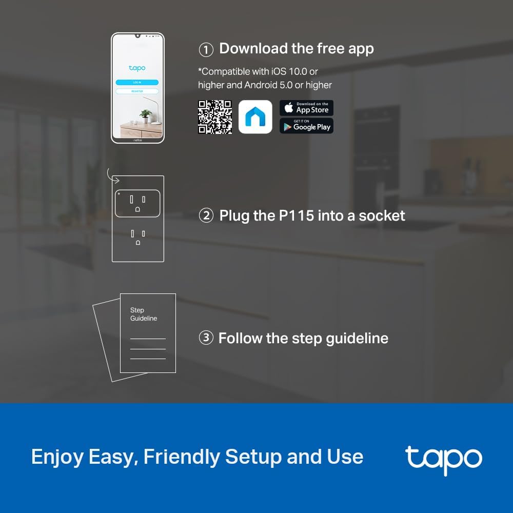 TP-Link ๐ง๐ฎ๐ฝ๐ผ Smart Plug Wi-Fi Mini, Energy Monitoring, Compatible with Alexa & Google Home & Samsung SmartThings, Timer, 15A/1800W Max, ETL Certified, 2.4G Wi-Fi Only, Tapo P115(4-Pack)
