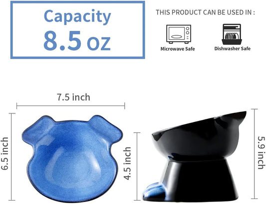 Nihow Elevated Ceramic Dog Bowls: 6.5 Inch Raised Small Dog Bowl for Food & Water - Food Safe Bowl for Medium/Small Size Dogs - Vivid Blue Puppy Bowls for Protecting Pet's Spine (1 PC)